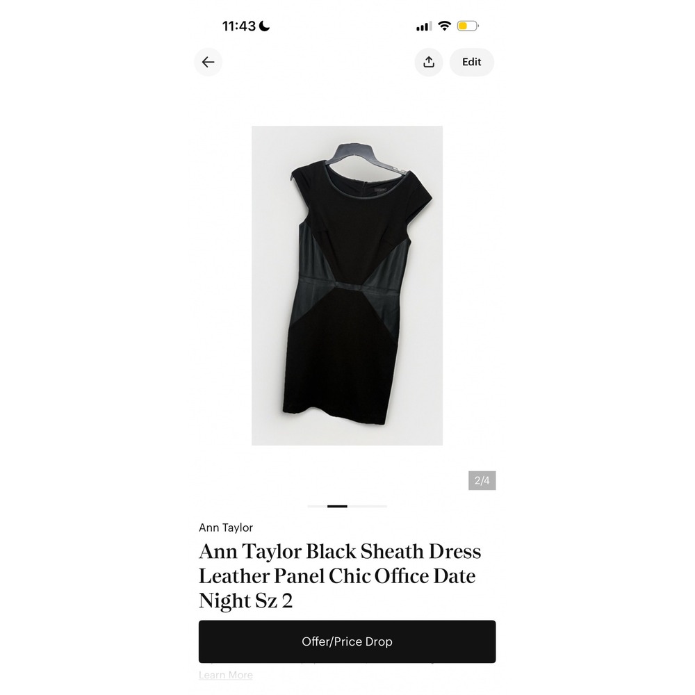 Ann Taylor Sheath Dress Black Faux Leather Panel Chic Office Size 2 - Picture 2 of 3
